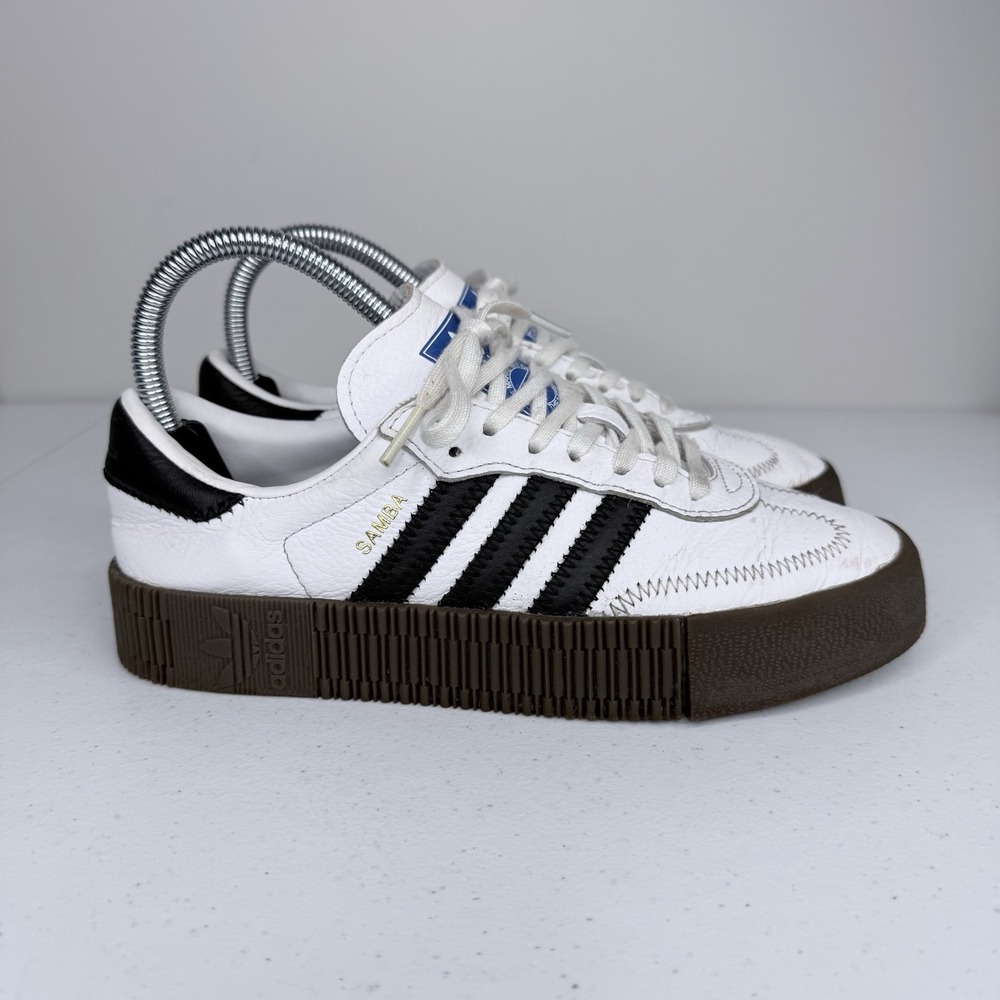 adidas Originals Sambarose Womens White Black Gum Platform Sneakers Size 6